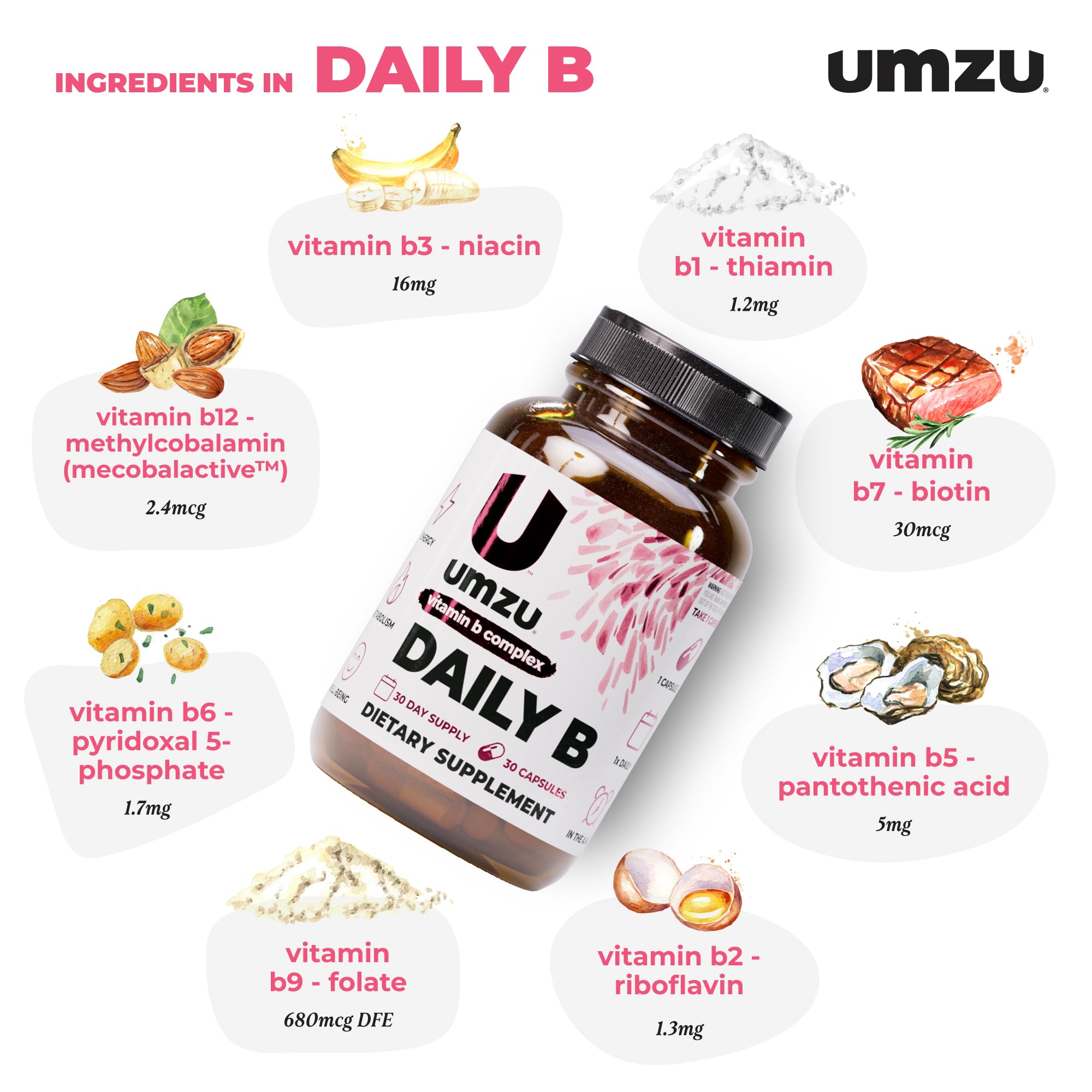 Close-up of UMZU Daily B vitamin label