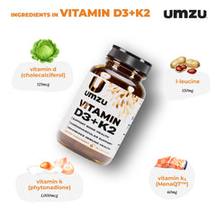 Side view of UMZU Vitamin D3 + K2 bottle