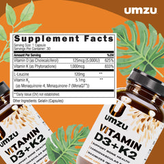 UMZU Vitamin D3 + K2 ingredients list