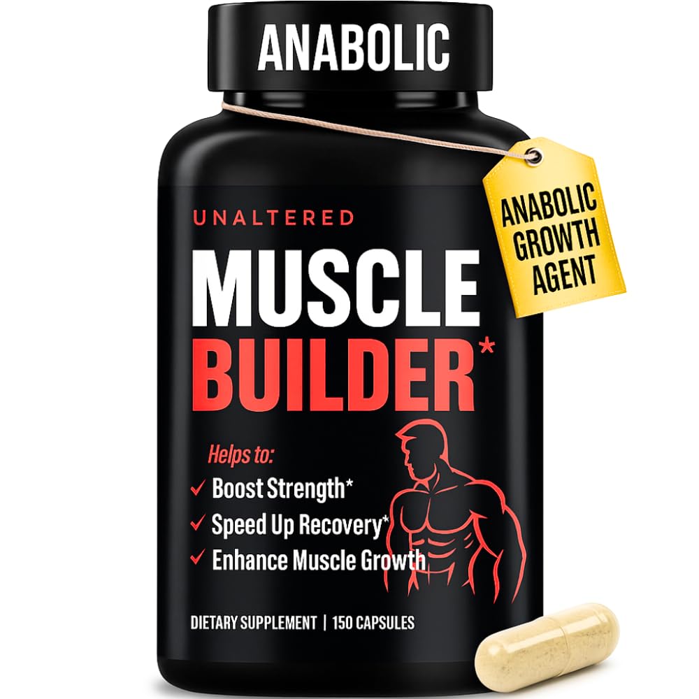 UNALTERED Anabolic Muscle Builder for Men bottle with label on white background
