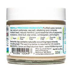 Close-up of ingredients listing for Uncle Harry's Anise Remineralizing Toothpaste