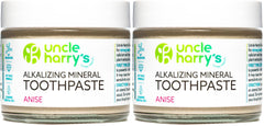 Front view of Uncle Harry's Anise Remineralizing Toothpaste Pack of 2 in glass jars