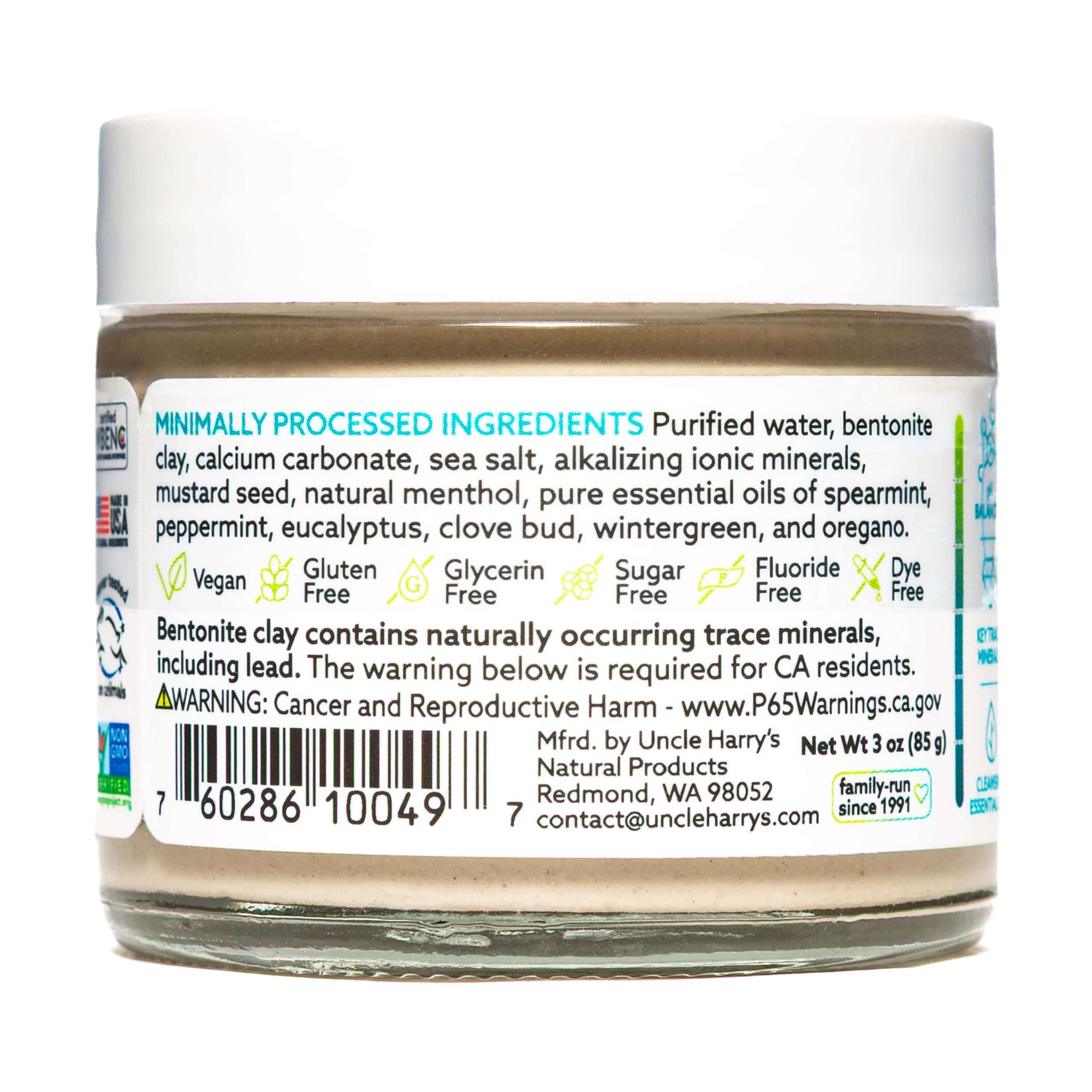 Product packaging of Uncle Harry's Mild Mint Remineralizing Toothpaste 4-pack in glass jar