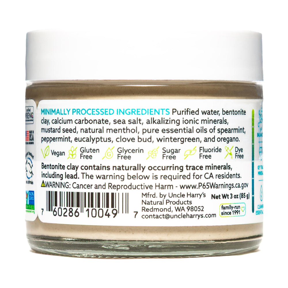 Product packaging of Uncle Harry's Mild Mint Remineralizing Toothpaste 4-pack in glass jar