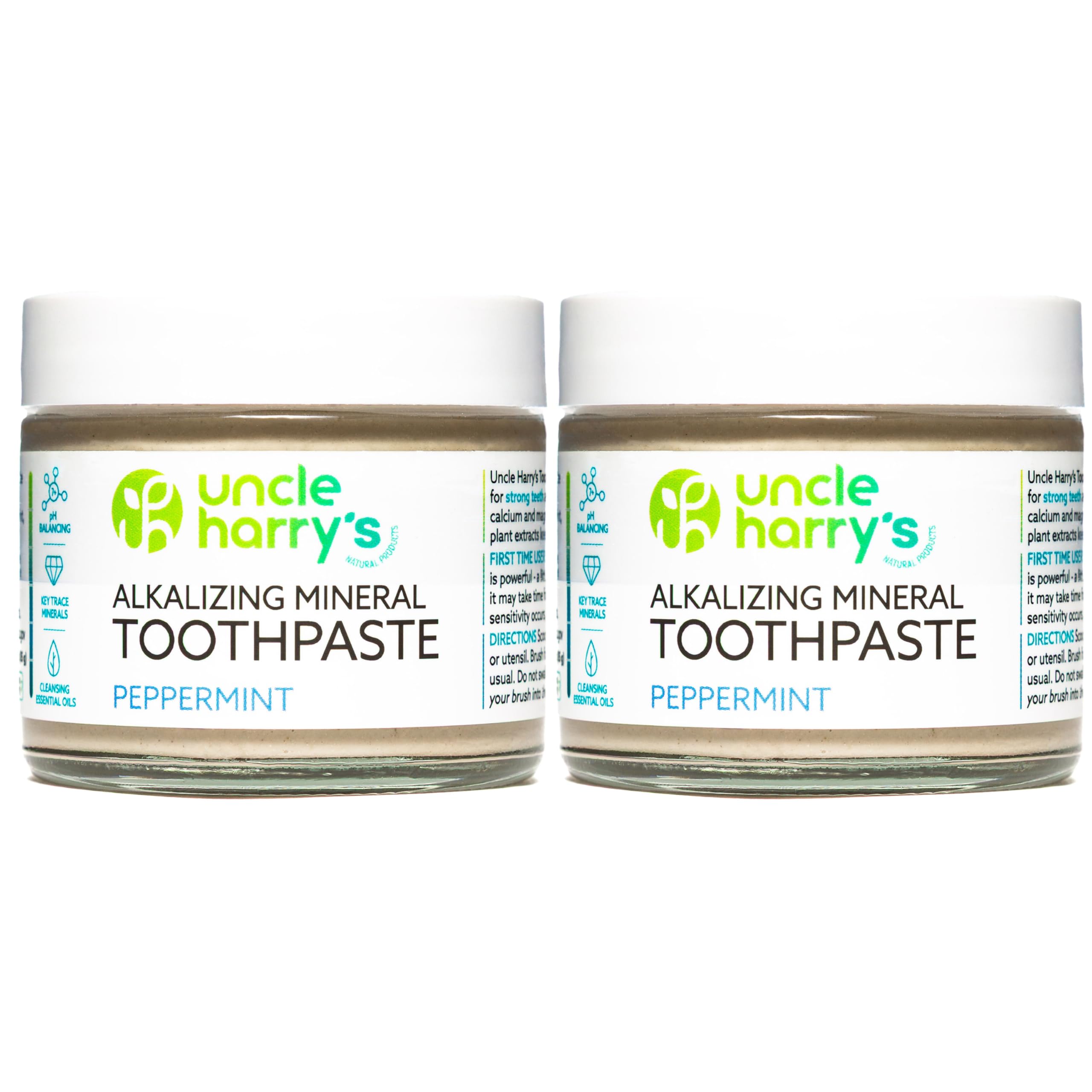 Uncle Harry's Peppermint remineralizing toothpaste in a glass jar