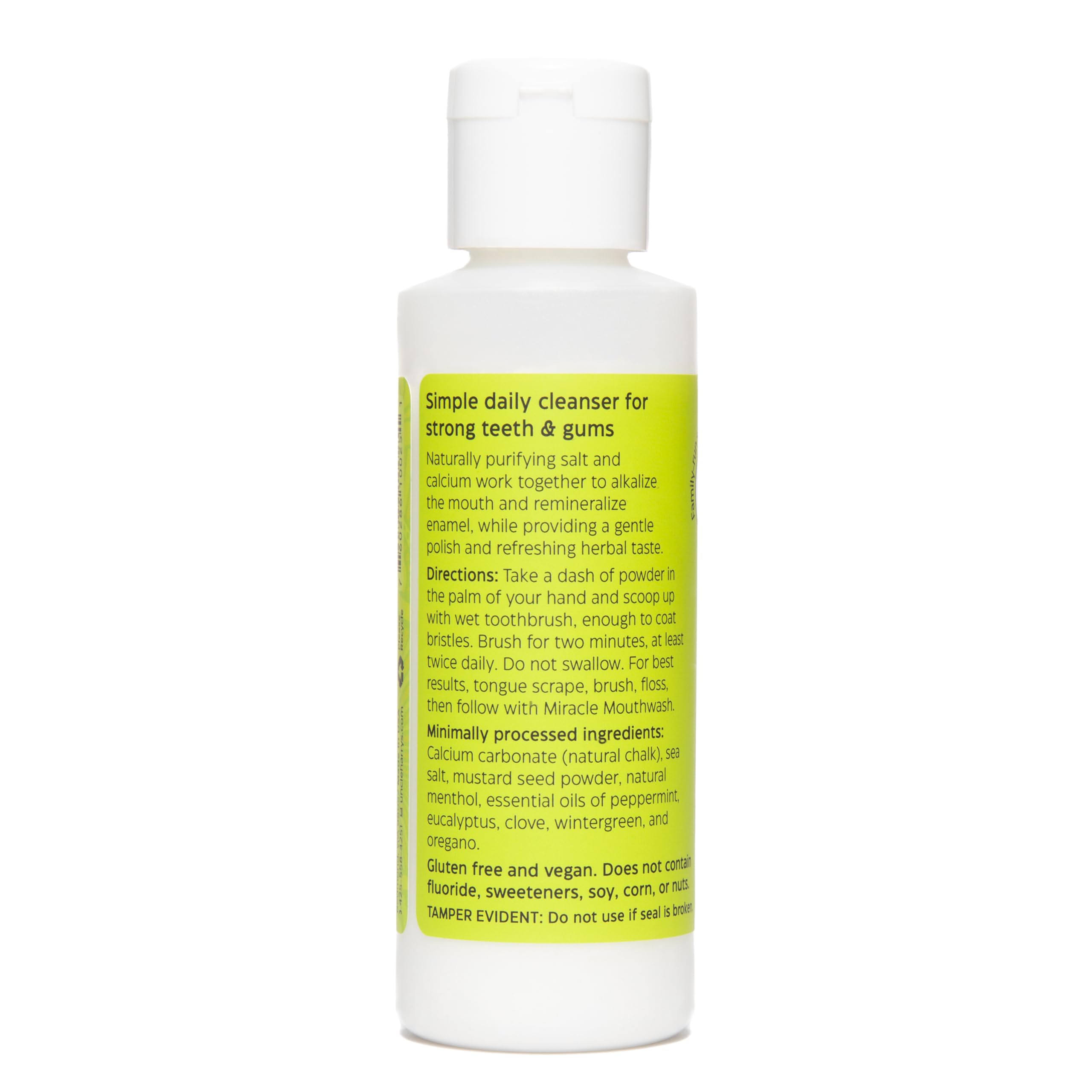 Texture of Uncle Harry's Remineralizing Tooth Powder with jar label