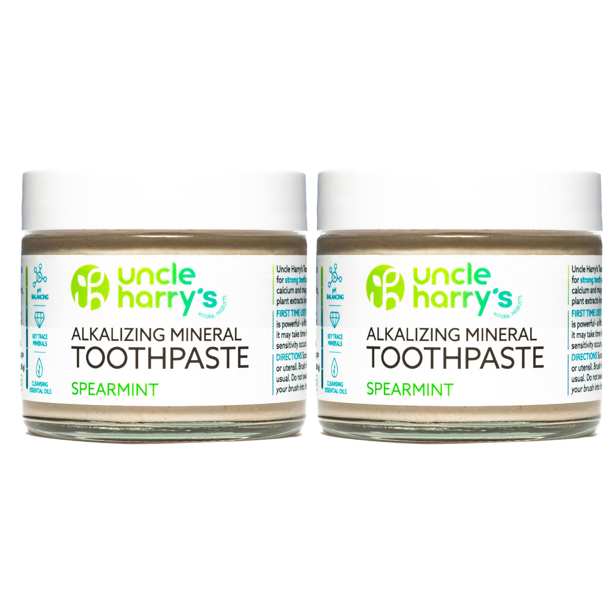 Uncle Harry's Spearmint Remineralizing Toothpaste 2-pack in glass jars