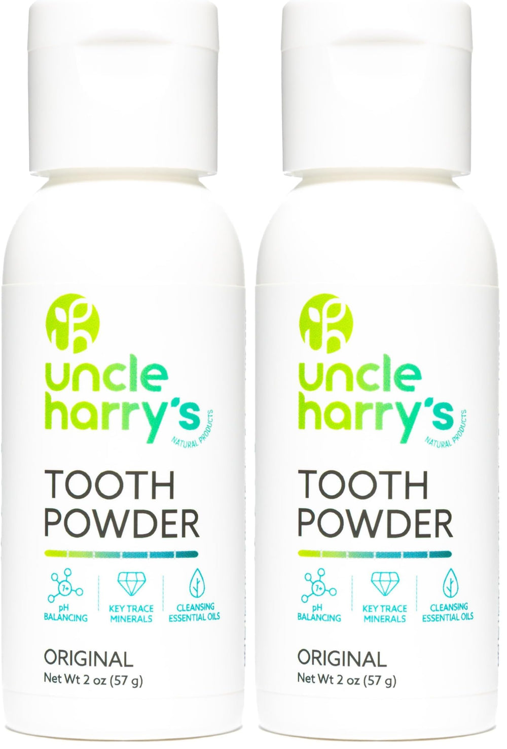 Uncle Harry's All Natural Tooth Powder bottle and packaging – 2 oz, pack of 2 (front view)