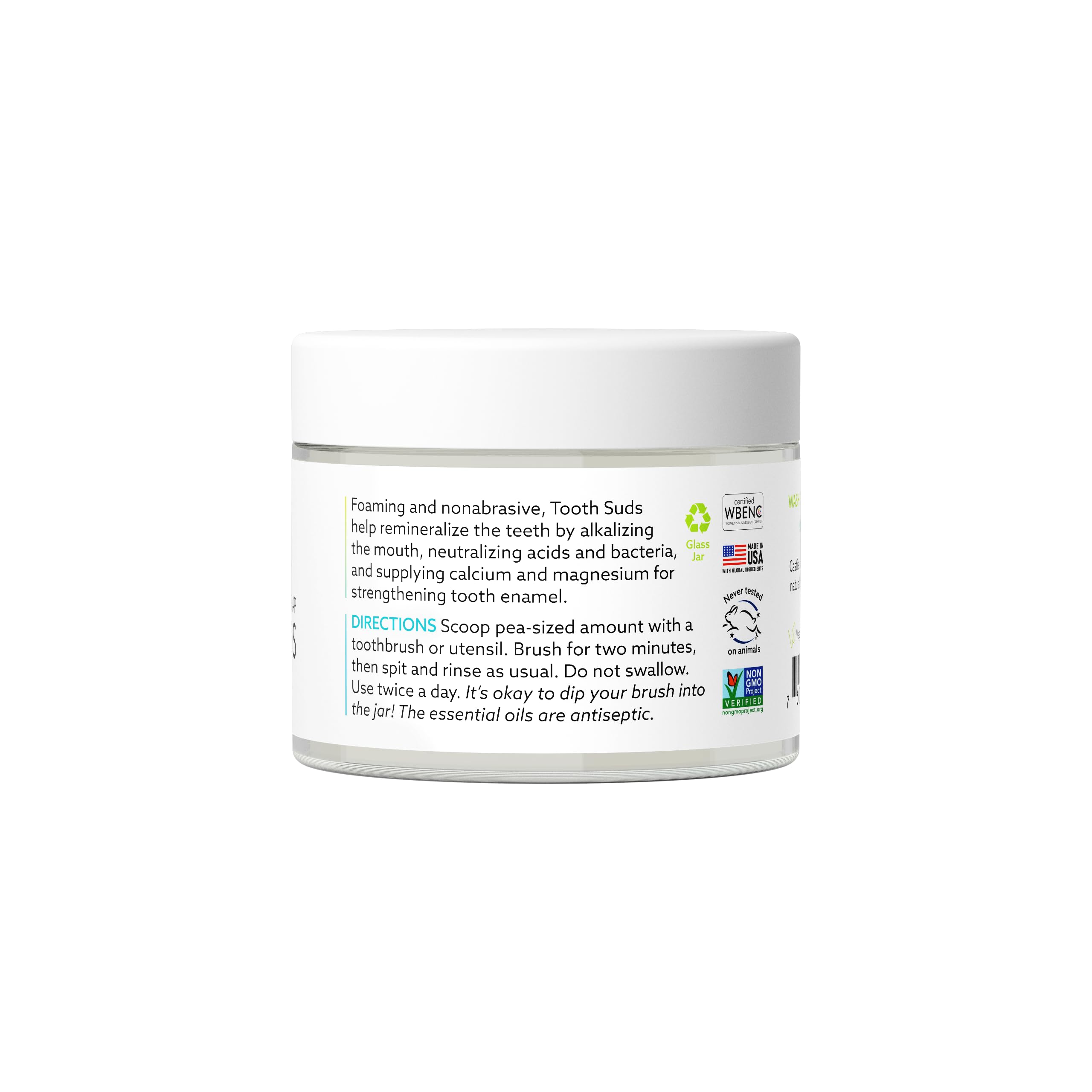 Glass jar packaging for Uncle Harry's Tooth Suds 2-pack, zero-waste
