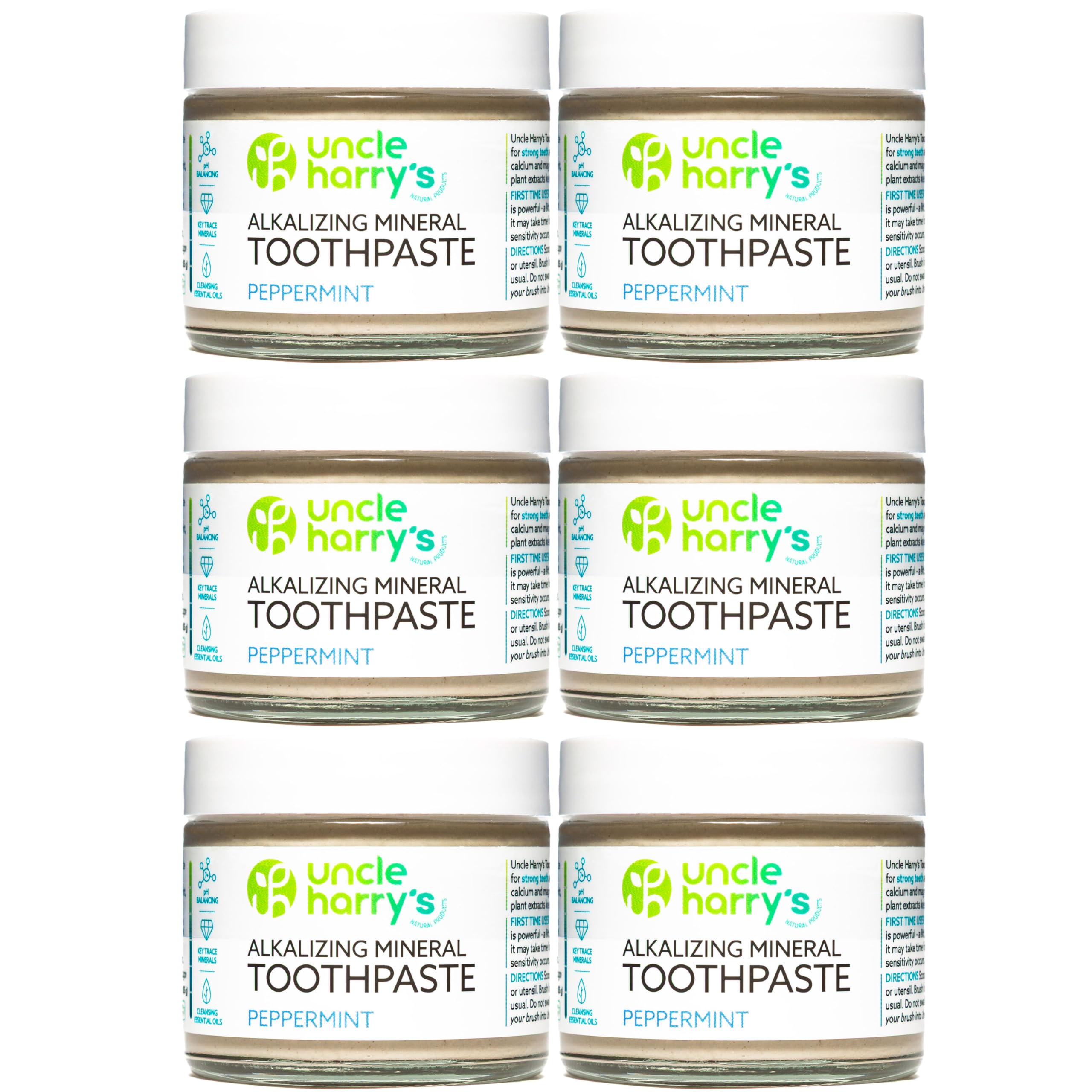Uncle Harry's Fluoride-Free Remineralizing Toothpaste Peppermint in a 3 oz glass jar with label