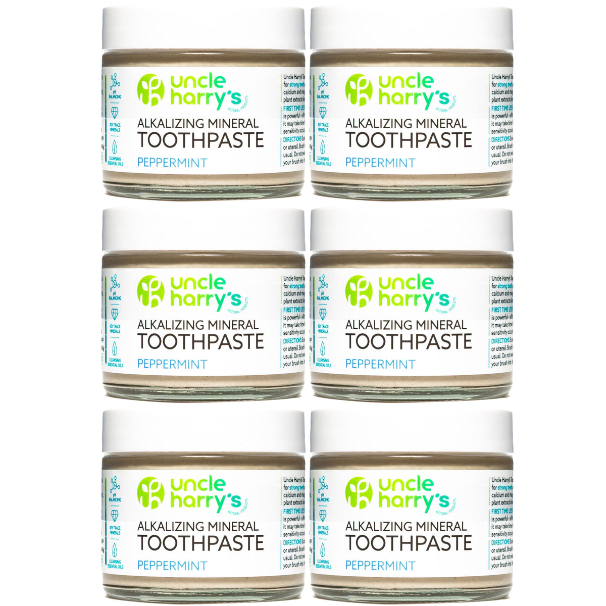 Uncle Harry's Fluoride-Free Remineralizing Toothpaste Peppermint in a 3 oz glass jar with label
