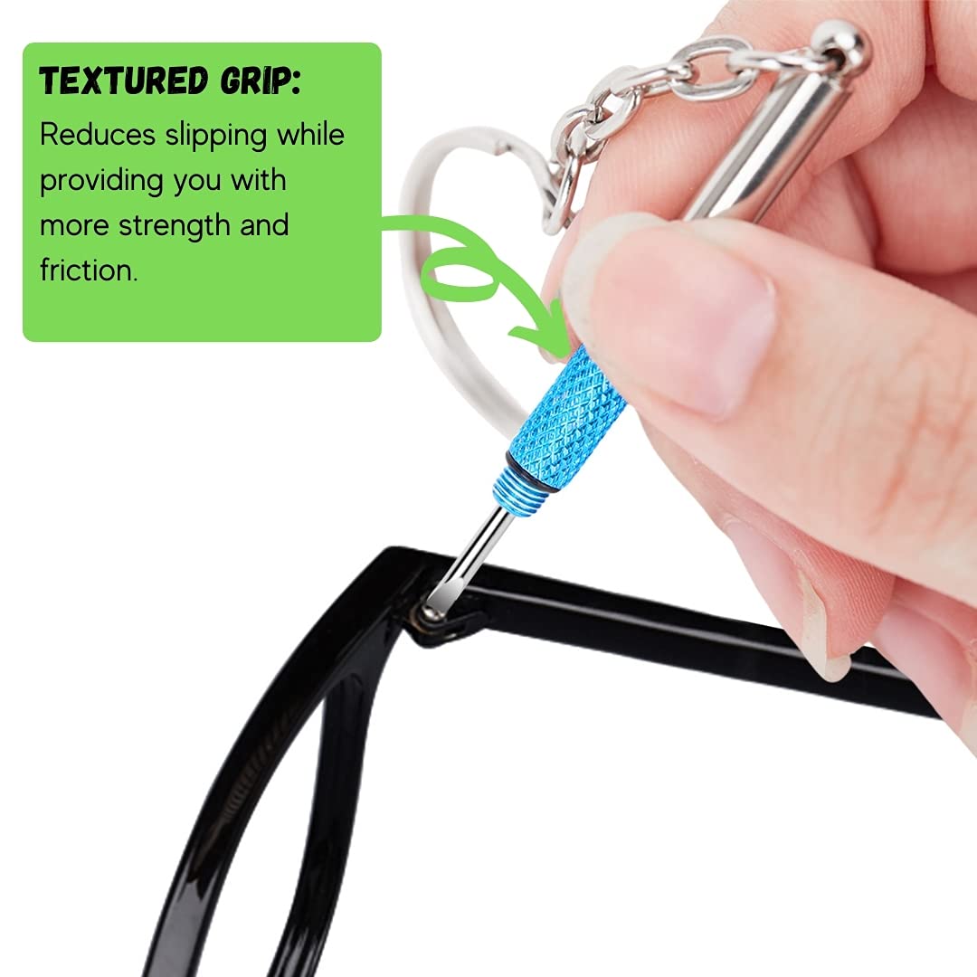 Compact eyeglass screwdriver kit displayed with bits