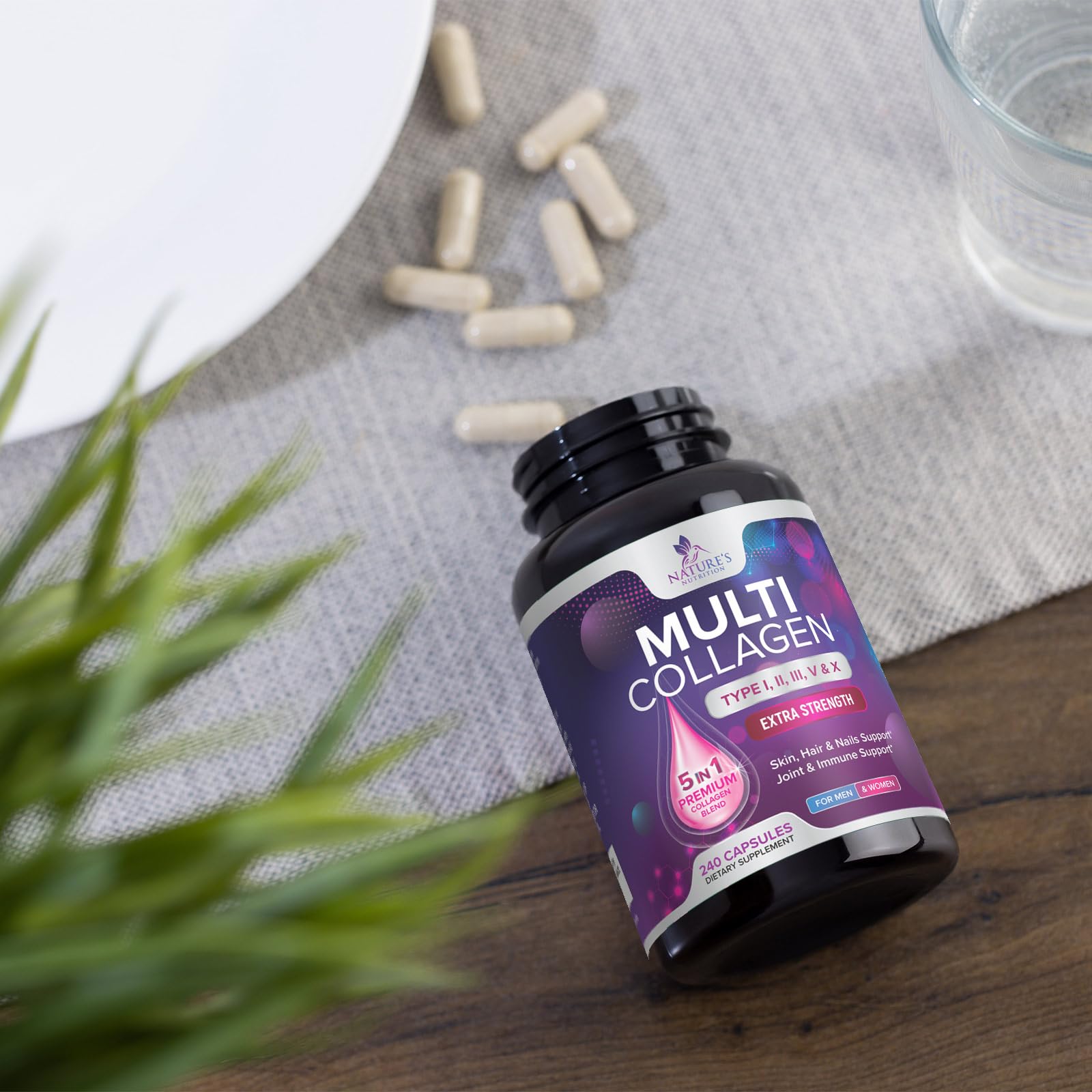 Unflavored collagen capsules in bottle