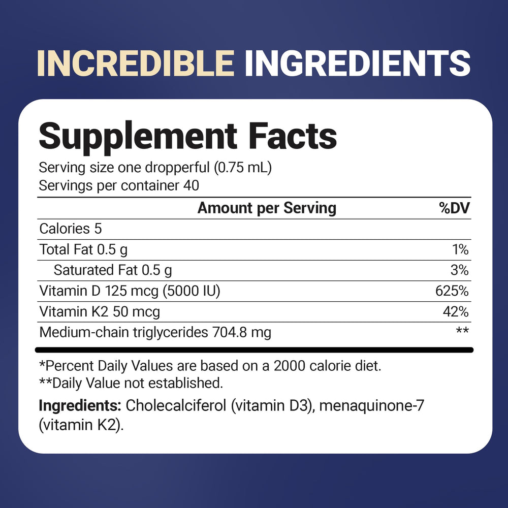 Unflavored liquid D3 K2 drops in glass vial