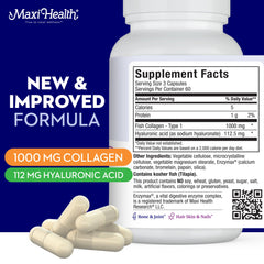 Label showing kosher-certified and shellfish-free collagen capsules