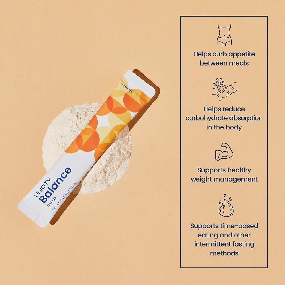 Unicity Feel Great System packaging and Balance Natural Orange & Lemon flavor