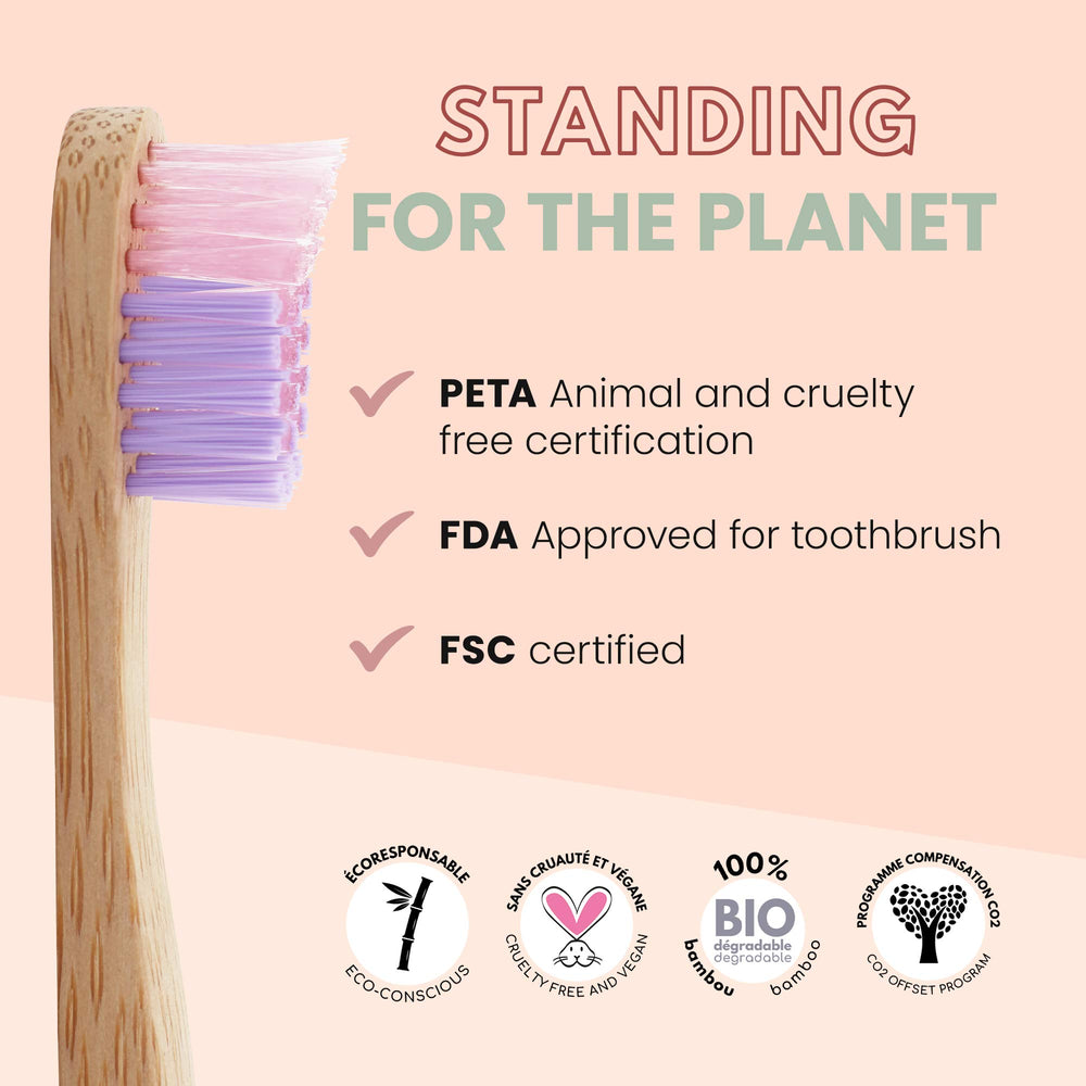 Unicorn bamboo toothbrush for kids - side view, 4-pack