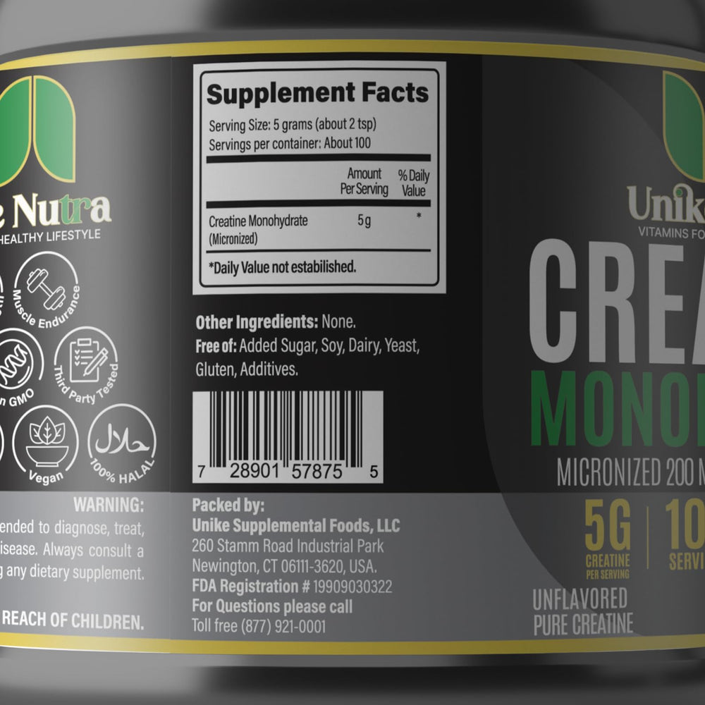 Micronized creatine monohydrate powder texture close-up