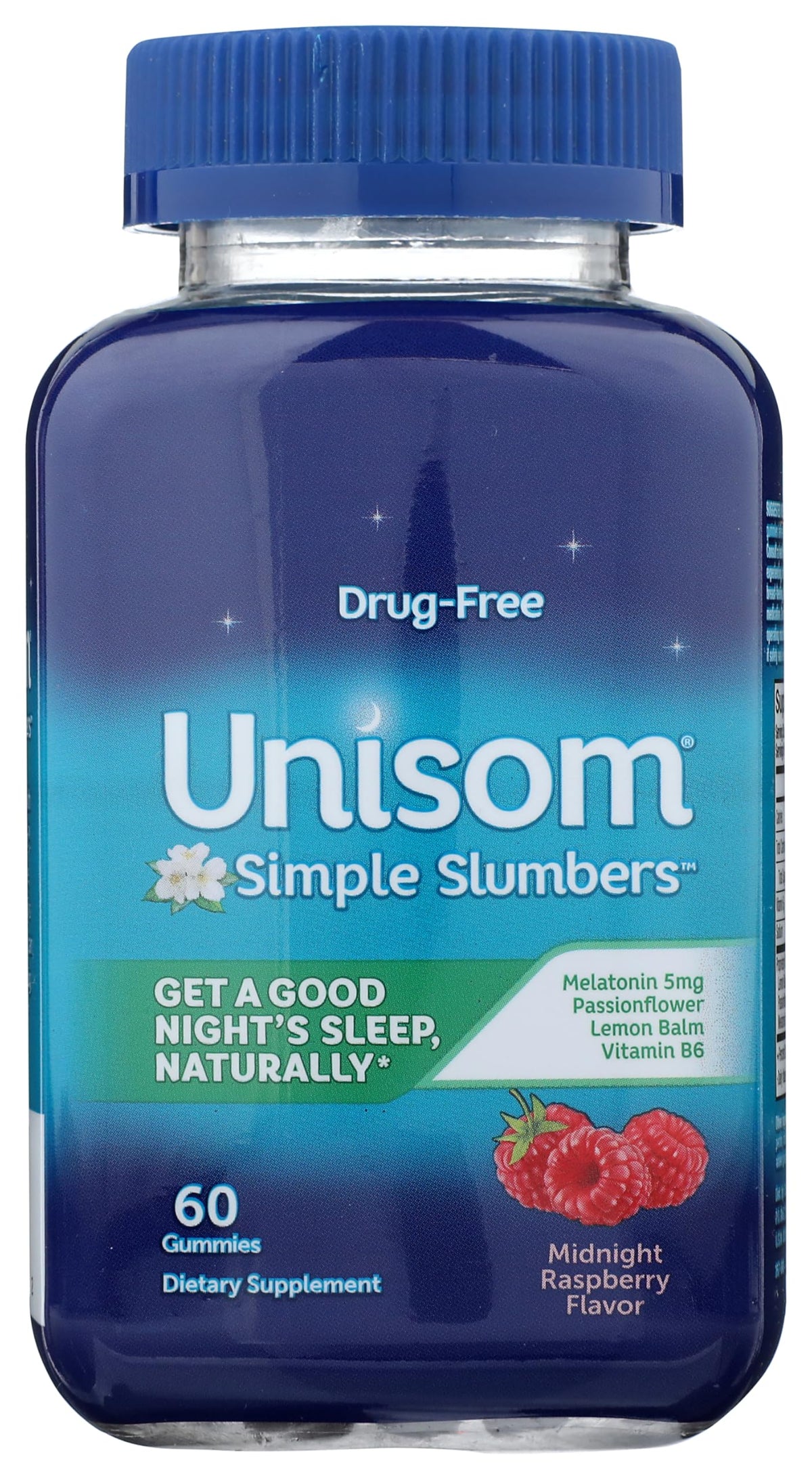 Unisom Simple Slumbers Melatonin Gummies Midnight Raspberry bottle – 60 count