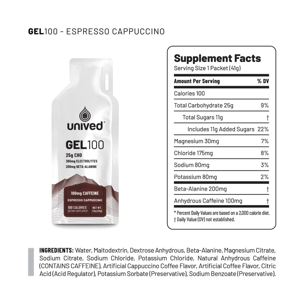 Unived Gel 100 Espresso Cappuccino ingredients and vegan formula
