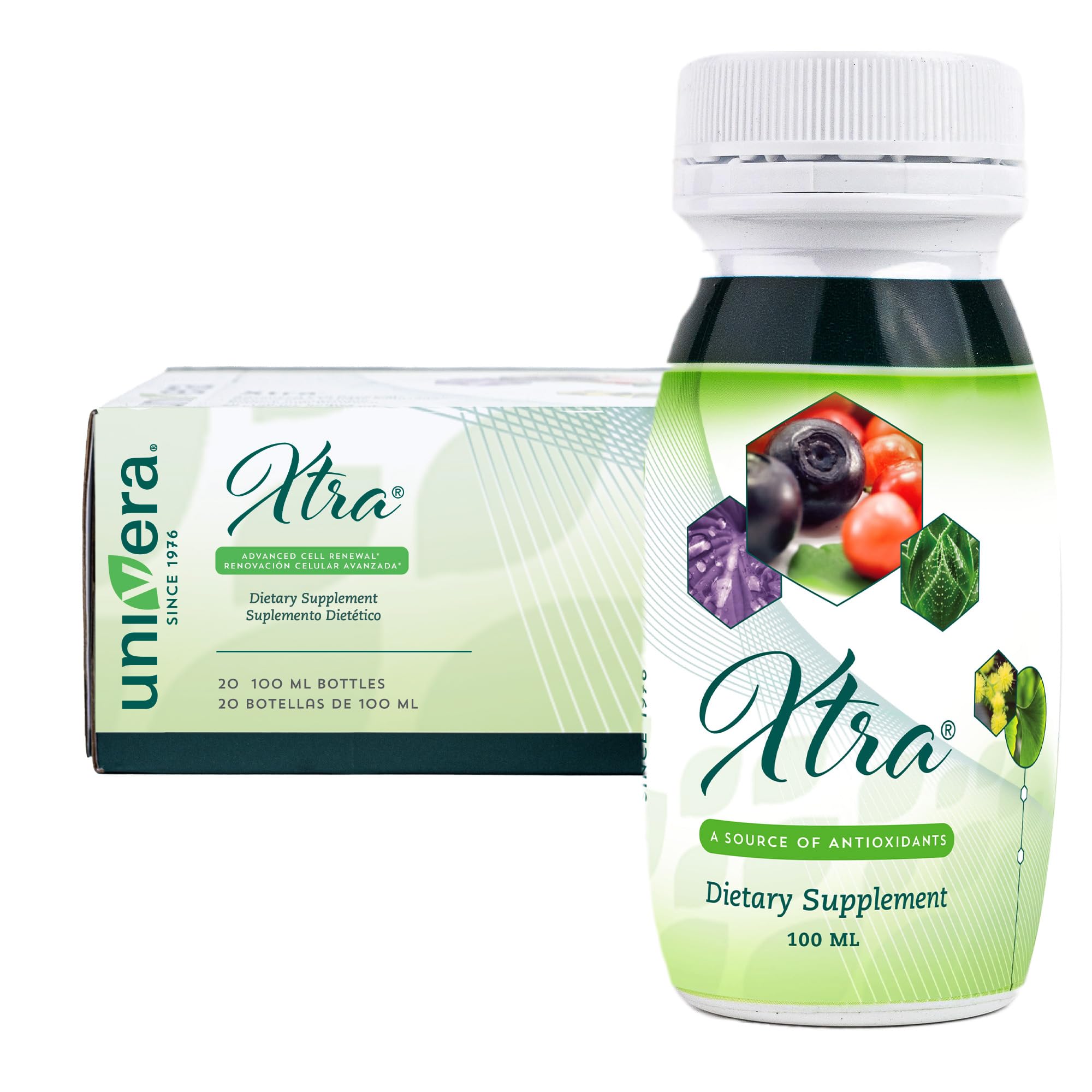 Front view of Univera Xtra Minis bottle