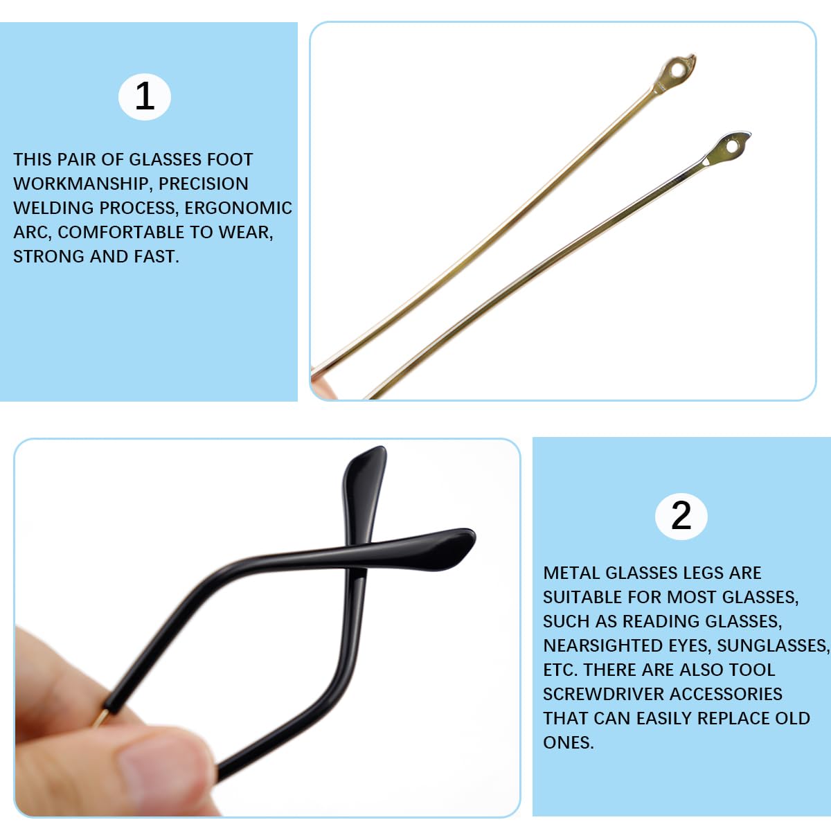 Sturdy metal eyeglass arm ready for installation