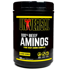 Universal Nutrition 100% Beef Aminos tablets front view for recovery and lean mass support.