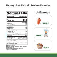 Unjury Planted pea protein ingredients panel highlights non-GMO sourcing.