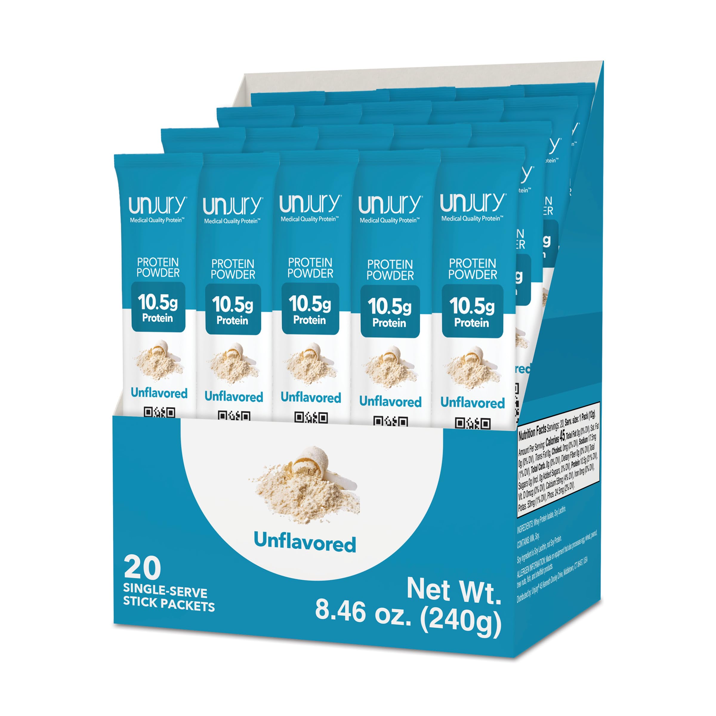 Unjury unflavored whey stick-pack for on-the-go protein