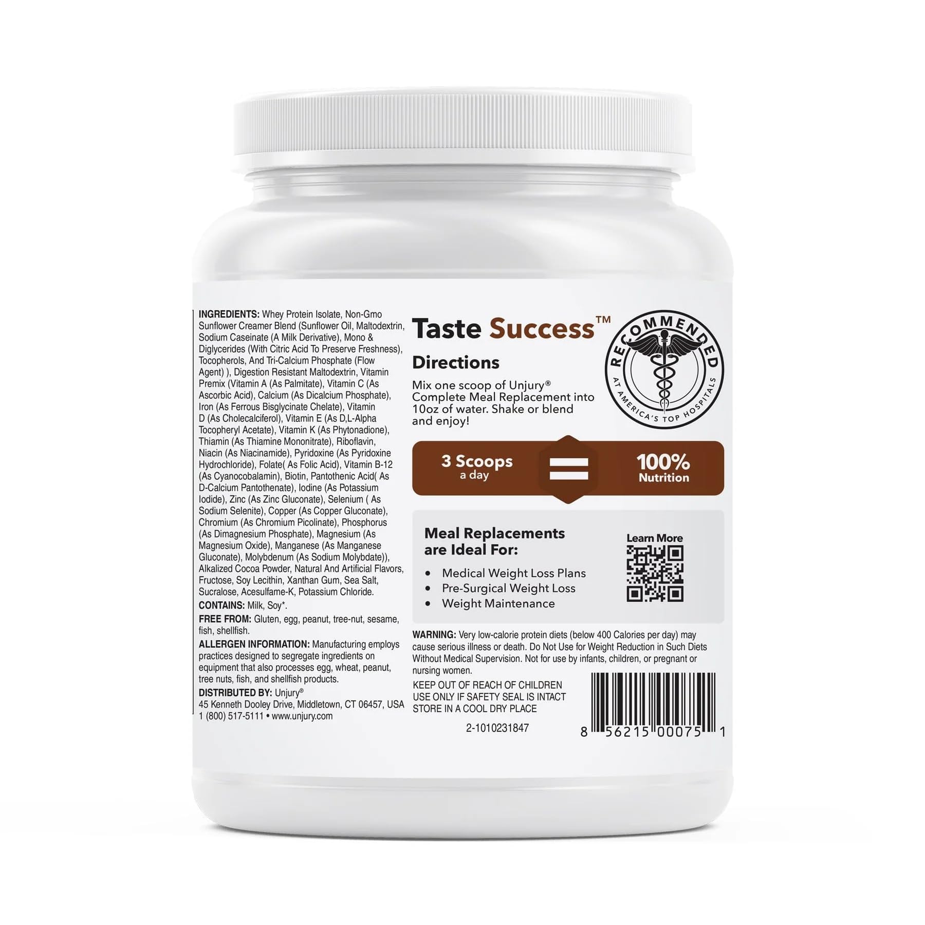 Unjury whey isolate powder container highlights a clean, low-carb option for sensitive stomachs.