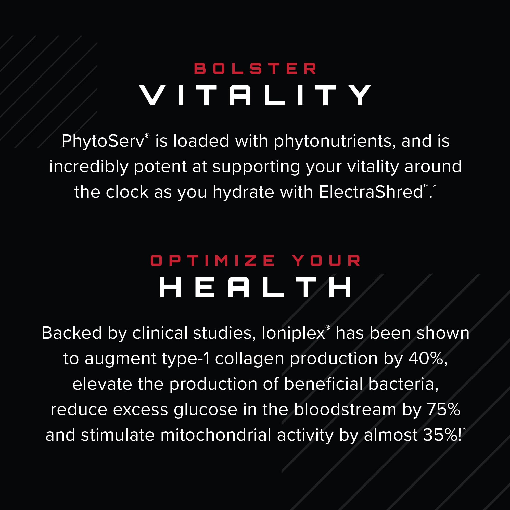 Unmatched Electrashred ingredients pack highlights PhytoServ phytonutrients boosting vitality.