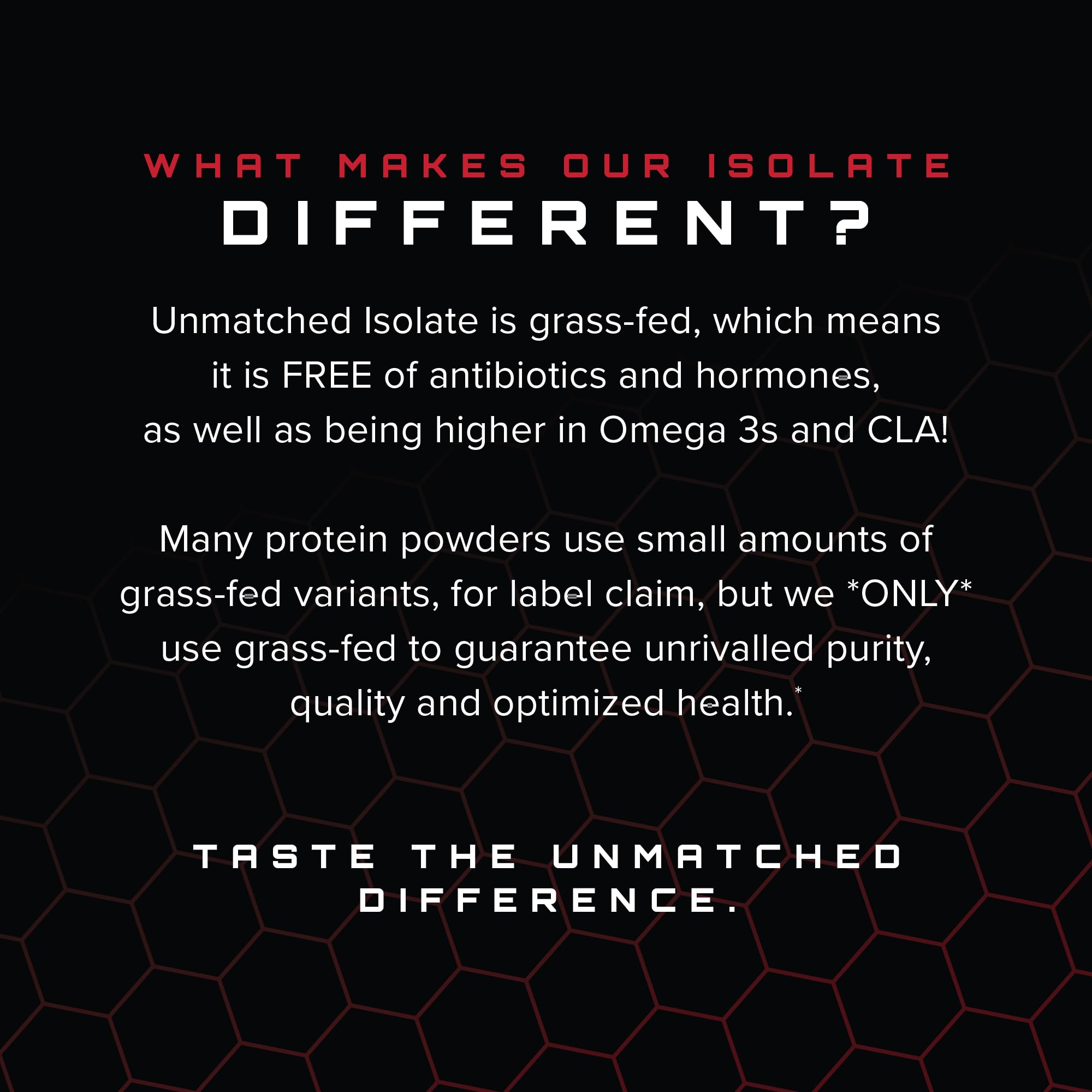 Unmatched Isolate gluten-free and lactose-free formula designed for sensitive diets.