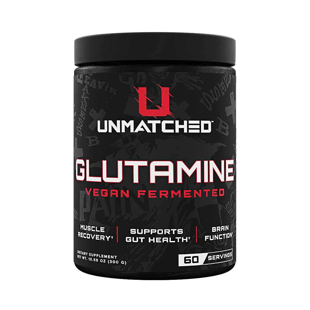 Front view of Unmatched Vegan Fermented Glutamine bottle (60 servings)
