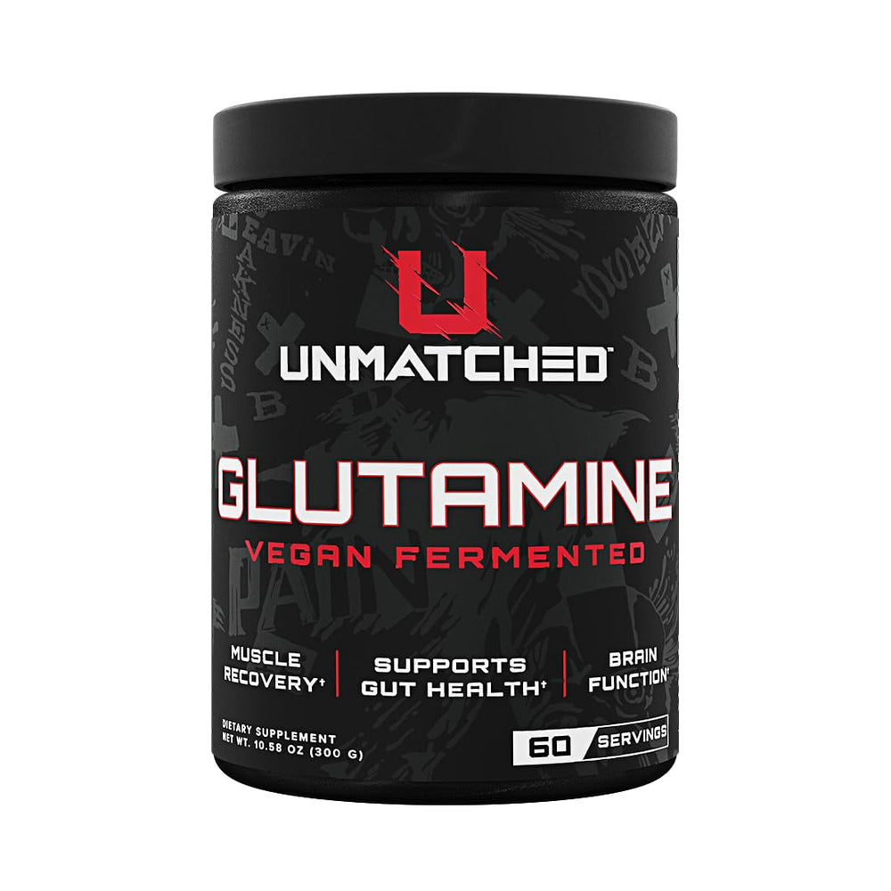 Front view of Unmatched Vegan Fermented Glutamine bottle (60 servings)