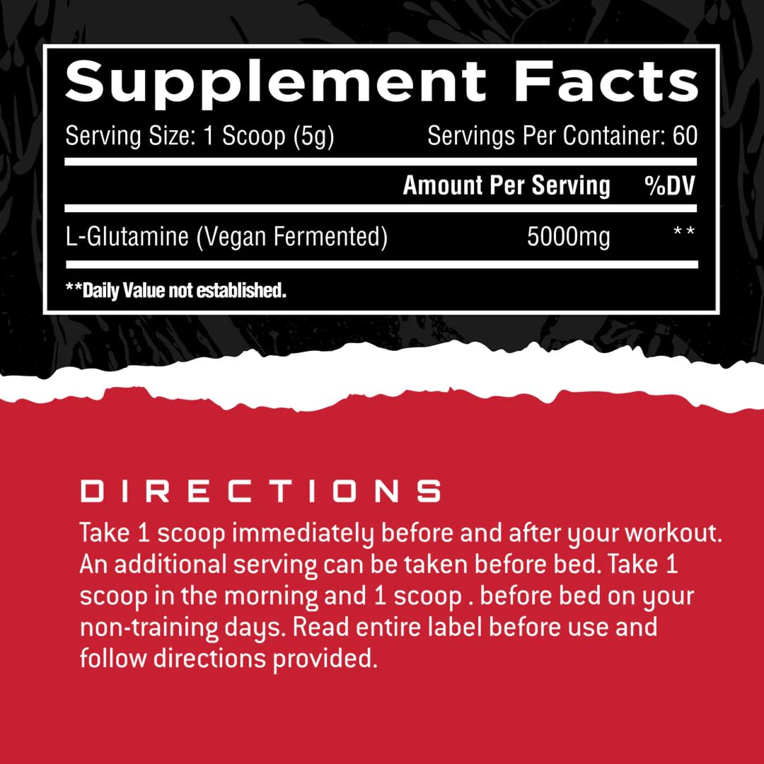 Close-up of 5g scoop of vegan L-glutamine powder