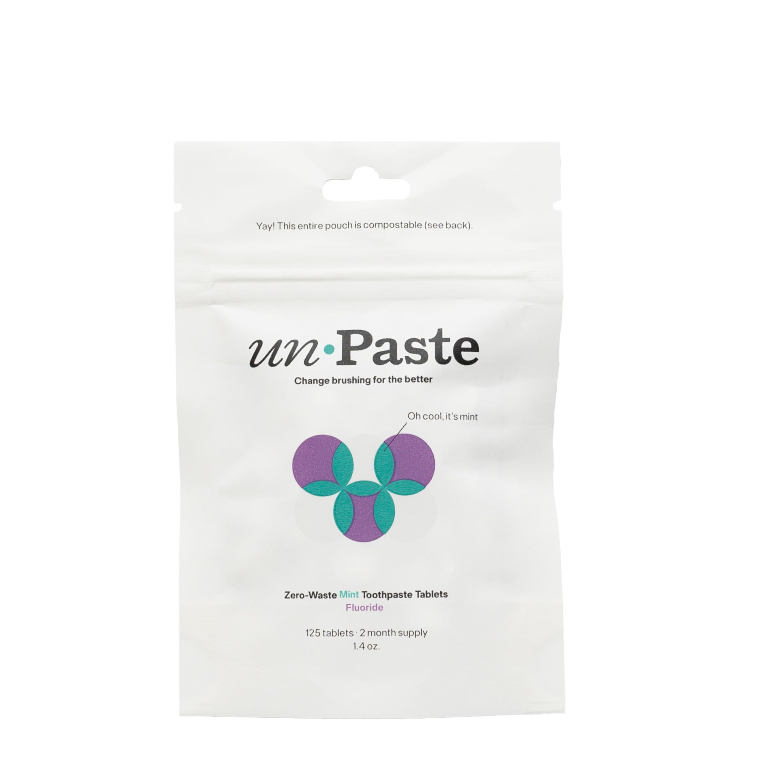 Front view of Unpaste Toothpaste Tablets packaging