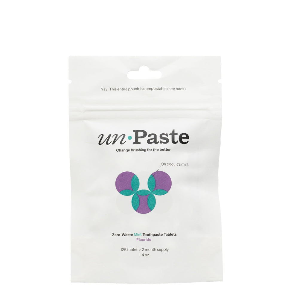 Front view of Unpaste Toothpaste Tablets packaging