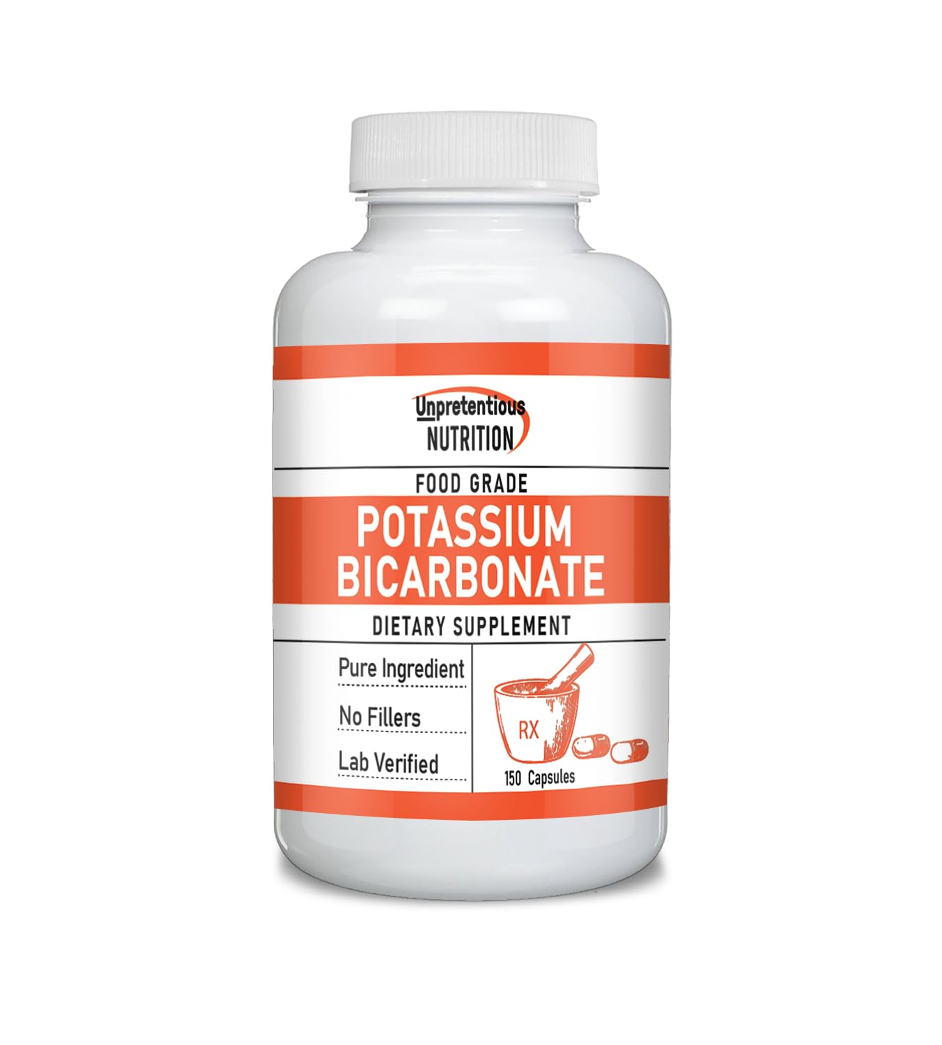 Front view of Unpretentious Potassium Bicarbonate 150 Capsules bottle