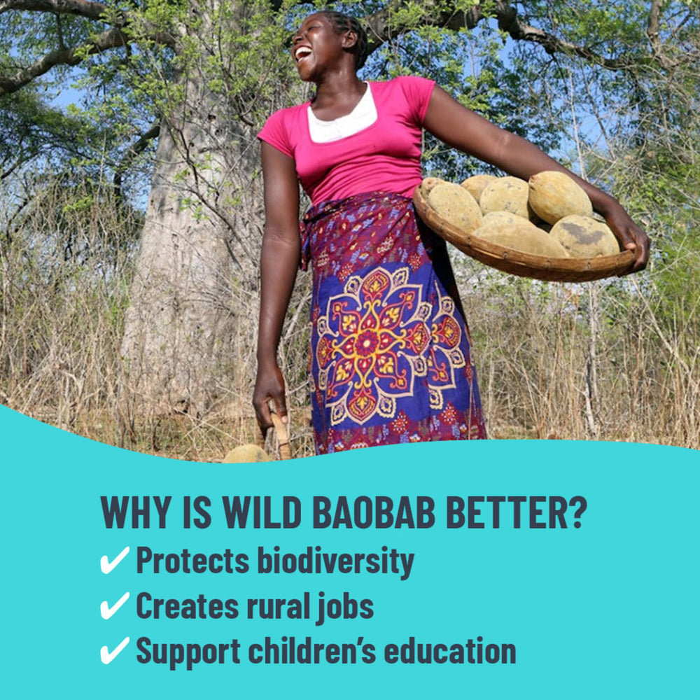 Baobab powder ingredient label highlighting fiber and vitamin C