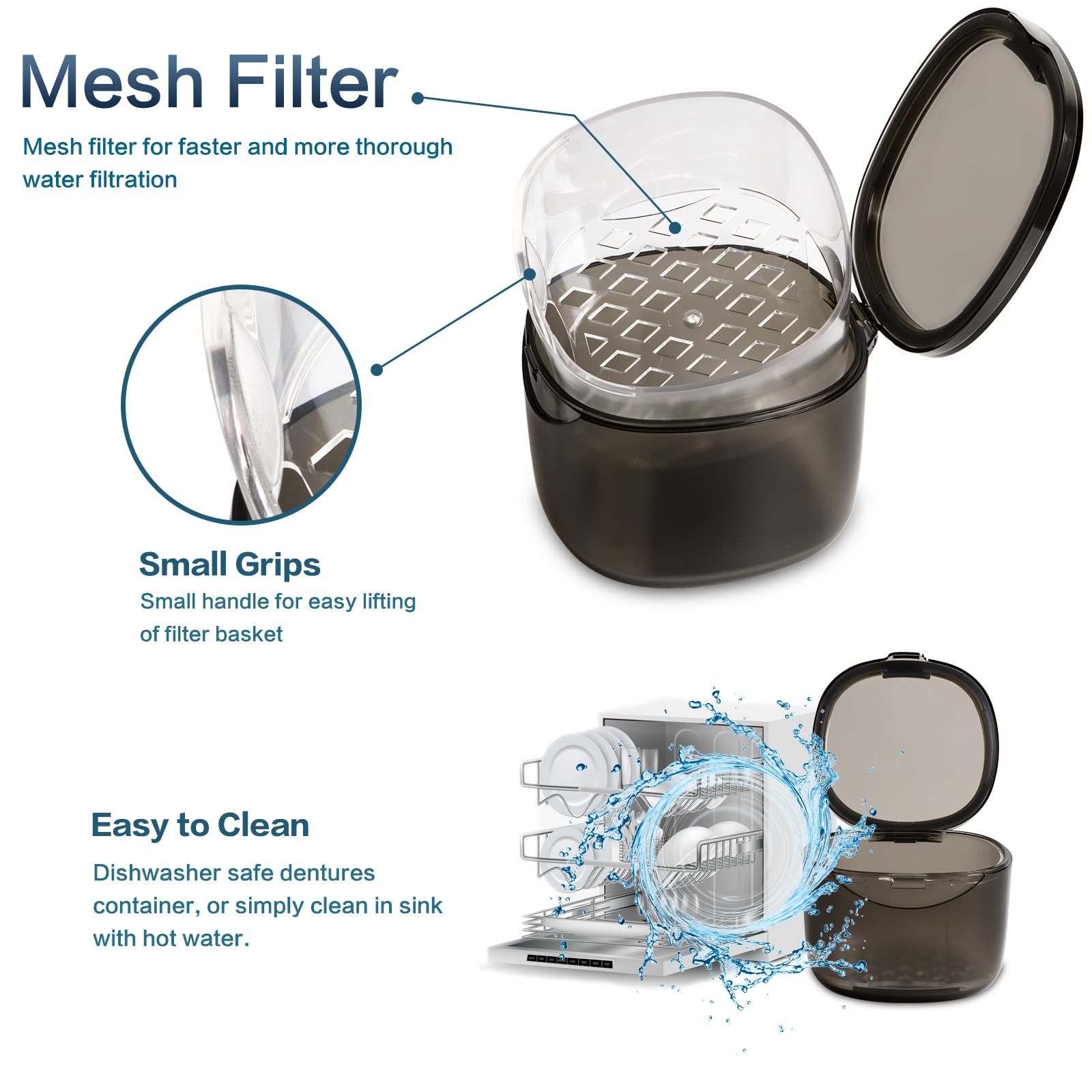 Transparent grey denture box showing interior and clean design
