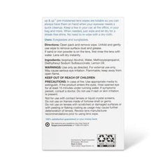 Pre-moistened wipes for cleaning plastic and glass lenses