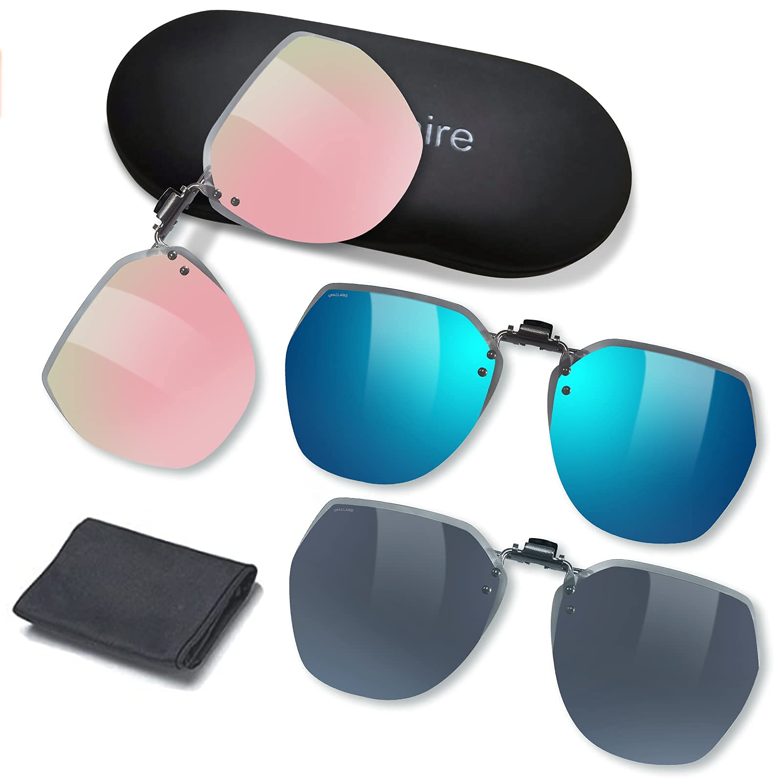 Polarized clip-on sunglasses reducing glare