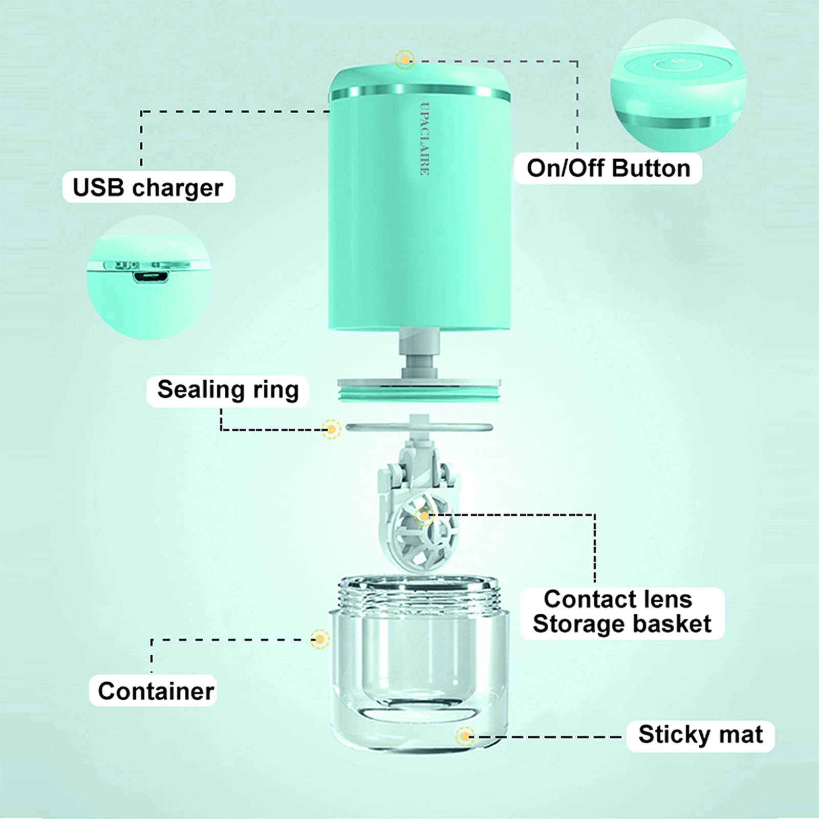 Interior view of UpaClaire Ultrasonic Lens Cleaner