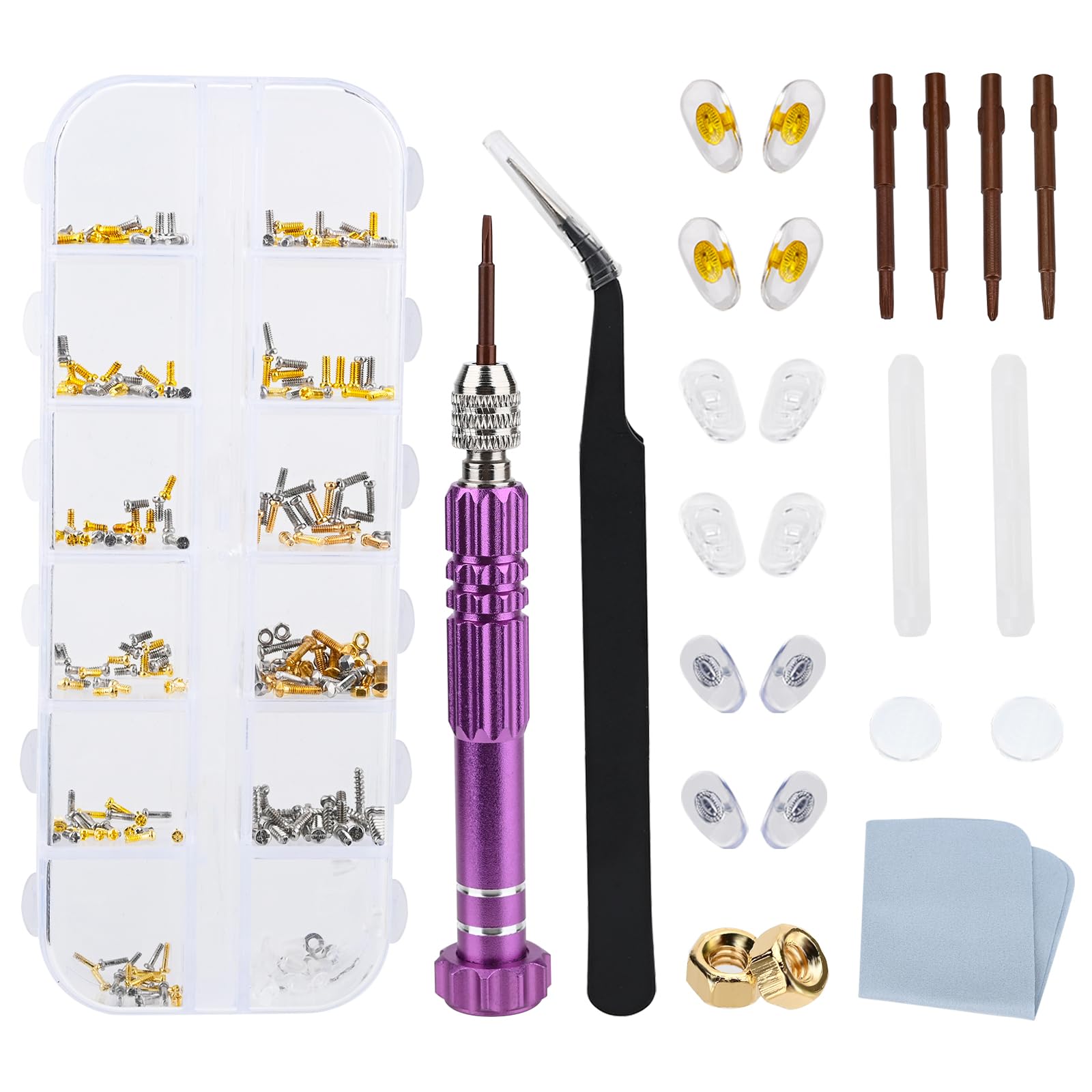 Comprehensive eyeglass repair kit with storage case and 289 accessories