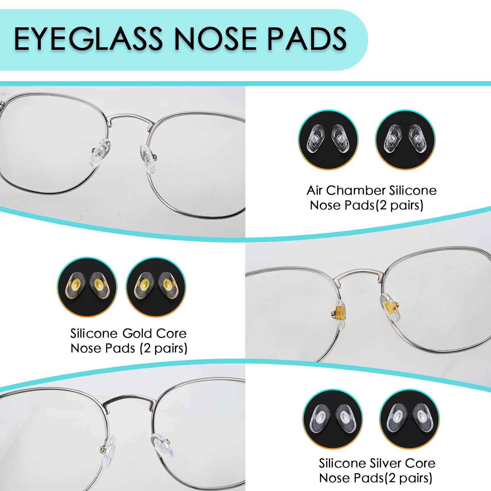 Gold and silver eyeglass screws and nose pads