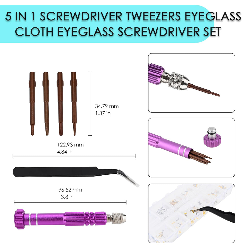 Curved tweezers, cleaning cloth, and repair caps