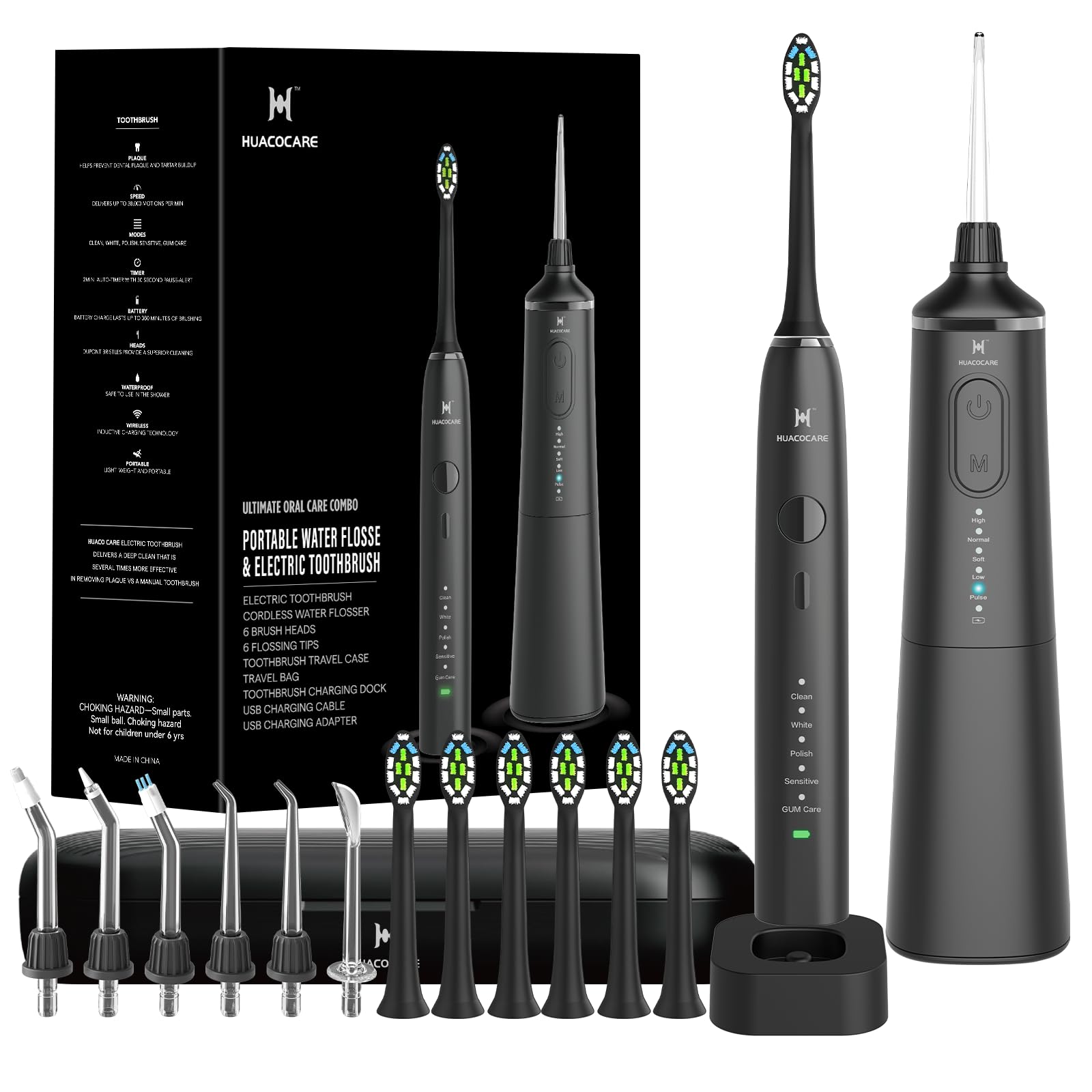 Close-up view of upgraded water flosser and electric toothbrush combo, front