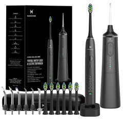 Close-up view of upgraded water flosser and electric toothbrush combo, front