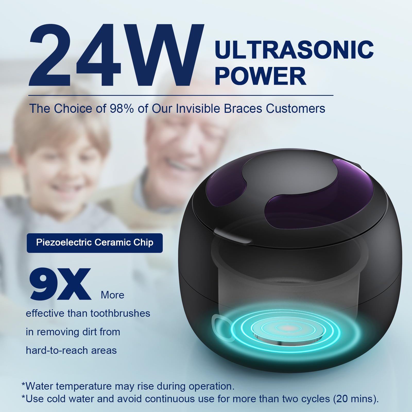 Close-up of 45kHz ultrasonic cleaning action under the lid