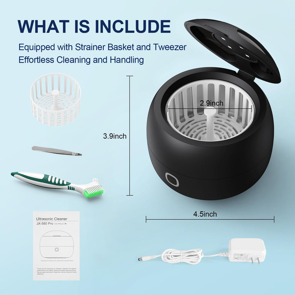 Travel-ready, compact retainer cleaning device with 200ml pod